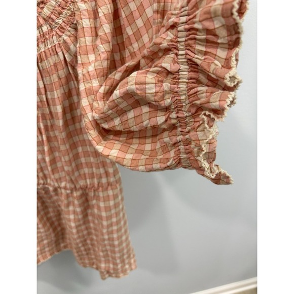 Old Navy Gingham Check Off Shoulder Peasant Top Orange Cottagecore Medium - Picture 5 of 8